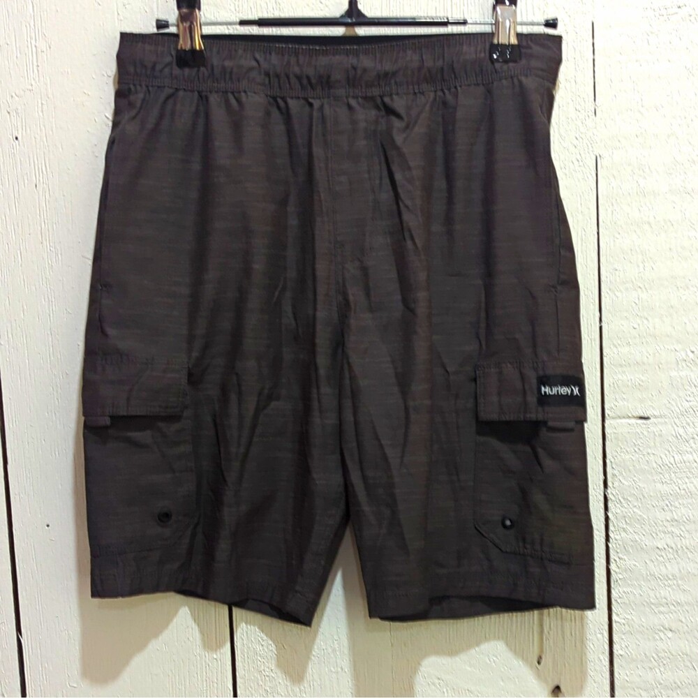 Hurley Boys Gray Striped Cargo Shorts Elastic Waist Cargo Pockets Regular M